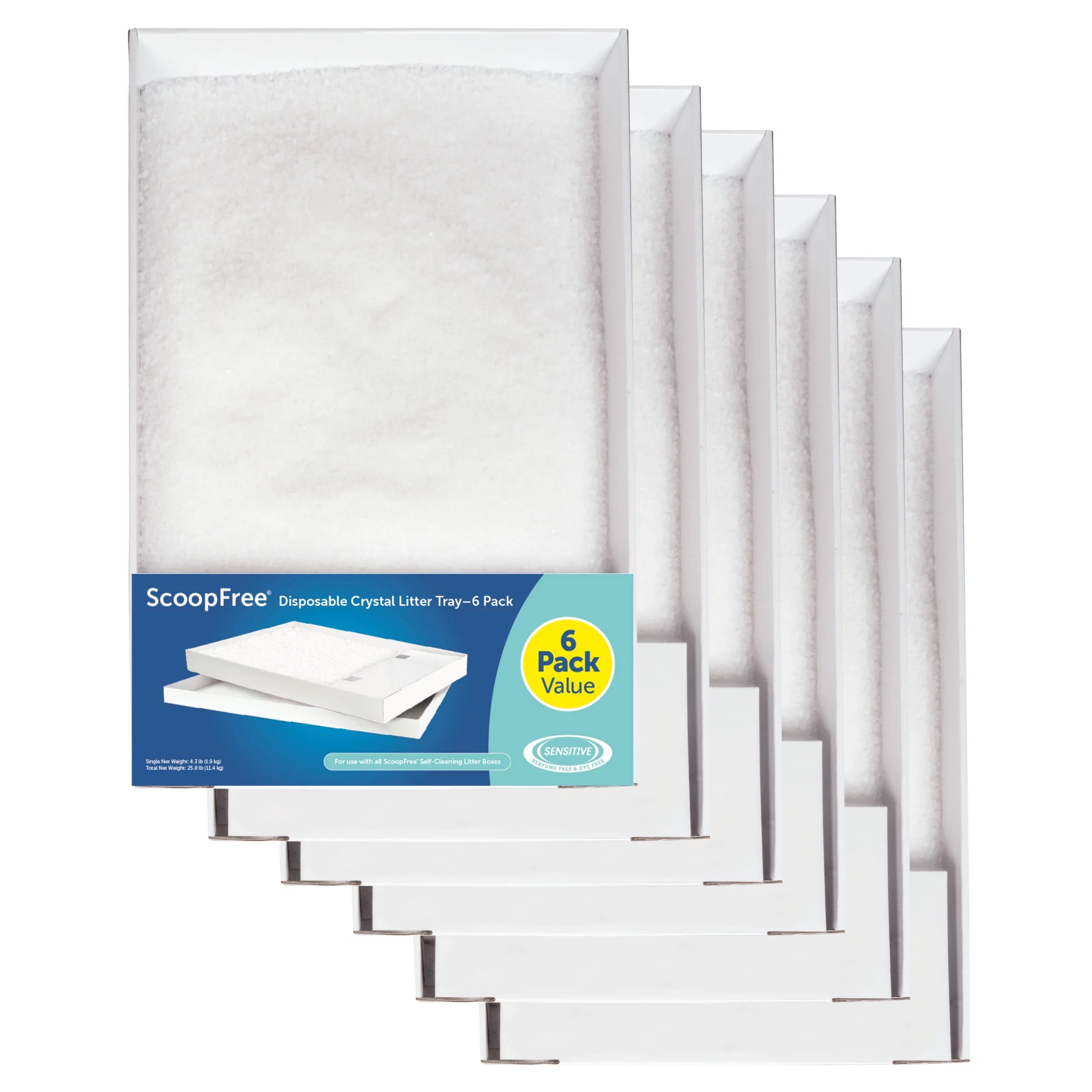 PetSafe ScoopFree Crystal Disposable Cat Litter Trays, Fragrance-Free, Silica Crystals, 6-Pack
