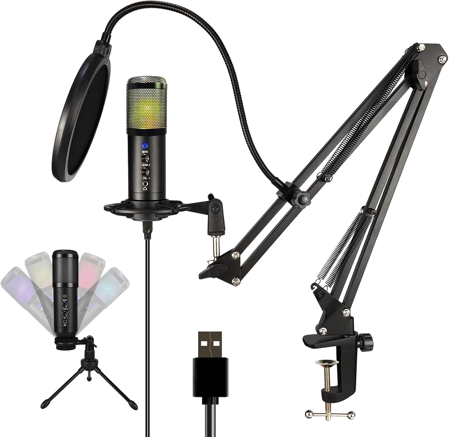 USB Microphone for PC, Censreal Gaming Microphone with Noise-Canceling for Streaming