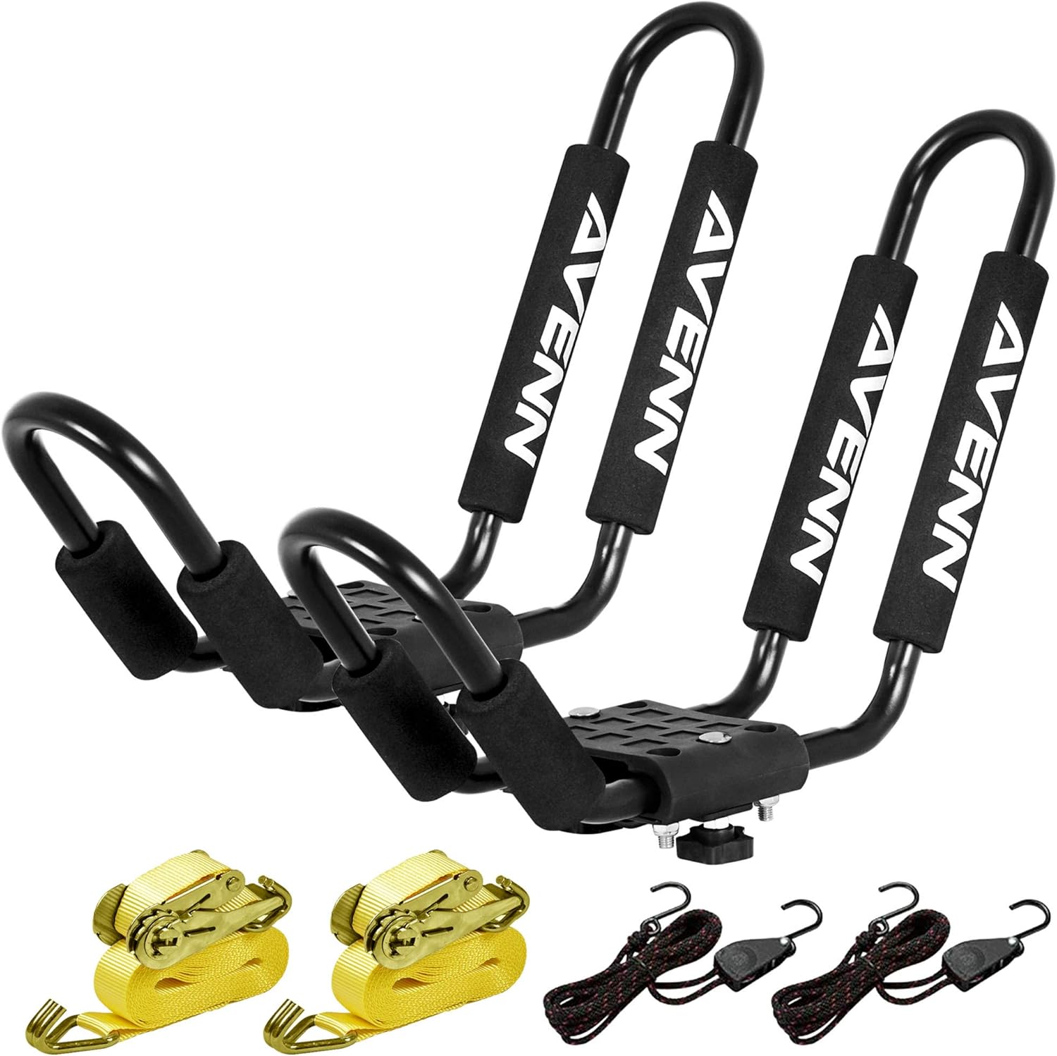 AVENN Rooftop J-Bar Kayak Rack for Canoe, Skis, Paddleboard or Surfboard, Heavy Duty Boat Carrier, Camping Storage Roof Mount for Car