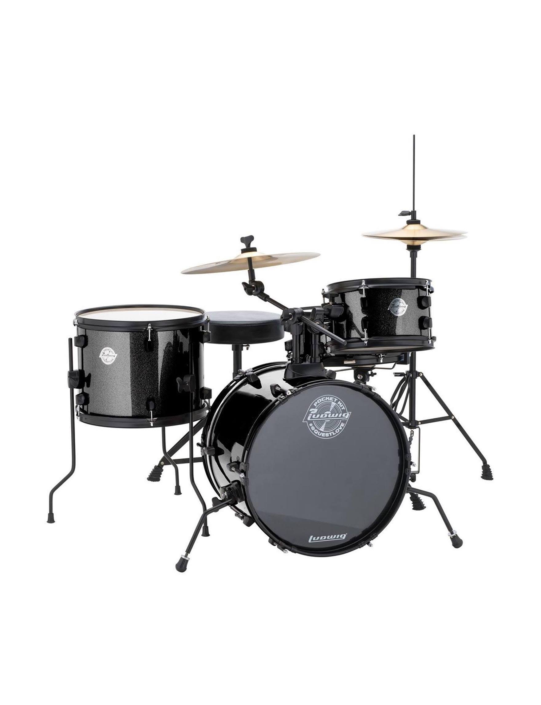 Ludwig LC178X016 4 Piece Questlove Pocket Kit Drum Set - Black Sparkle - Megean
