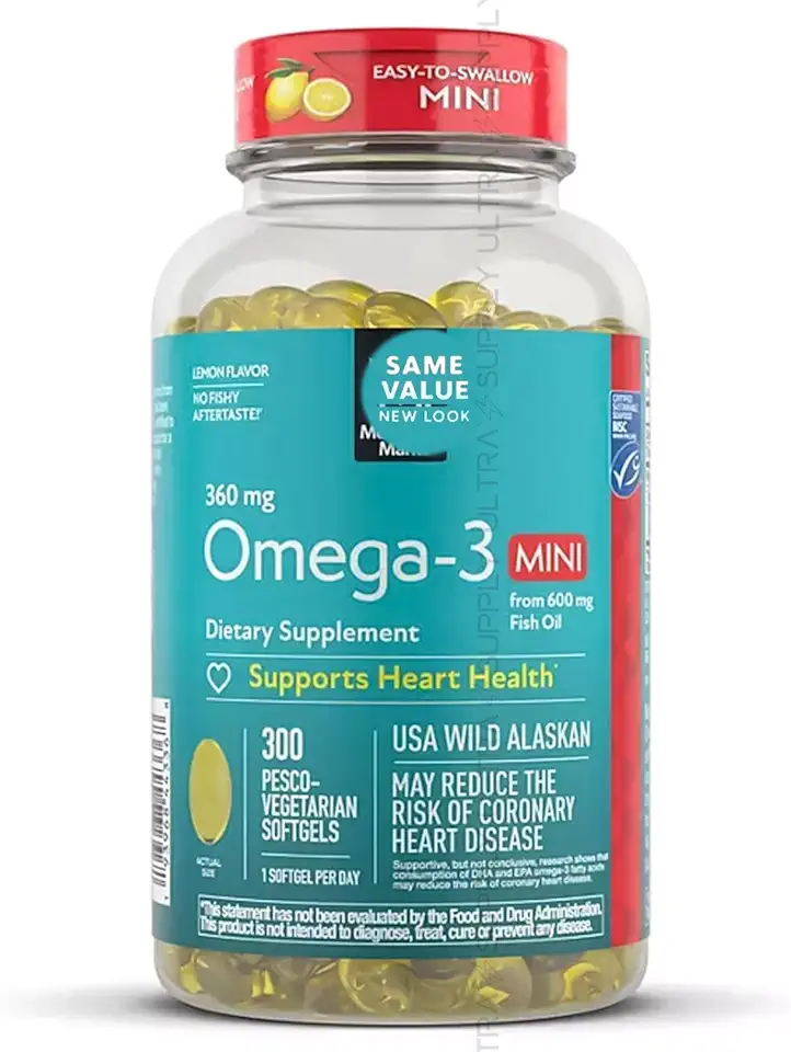 Members Mark Omega-3 Mini Softgels (300 Count.) 360 mg – Easy-to-Swallow Formula with DHA & EPA – Heart & Brain Support – No Fishy Aftertaste – Fish