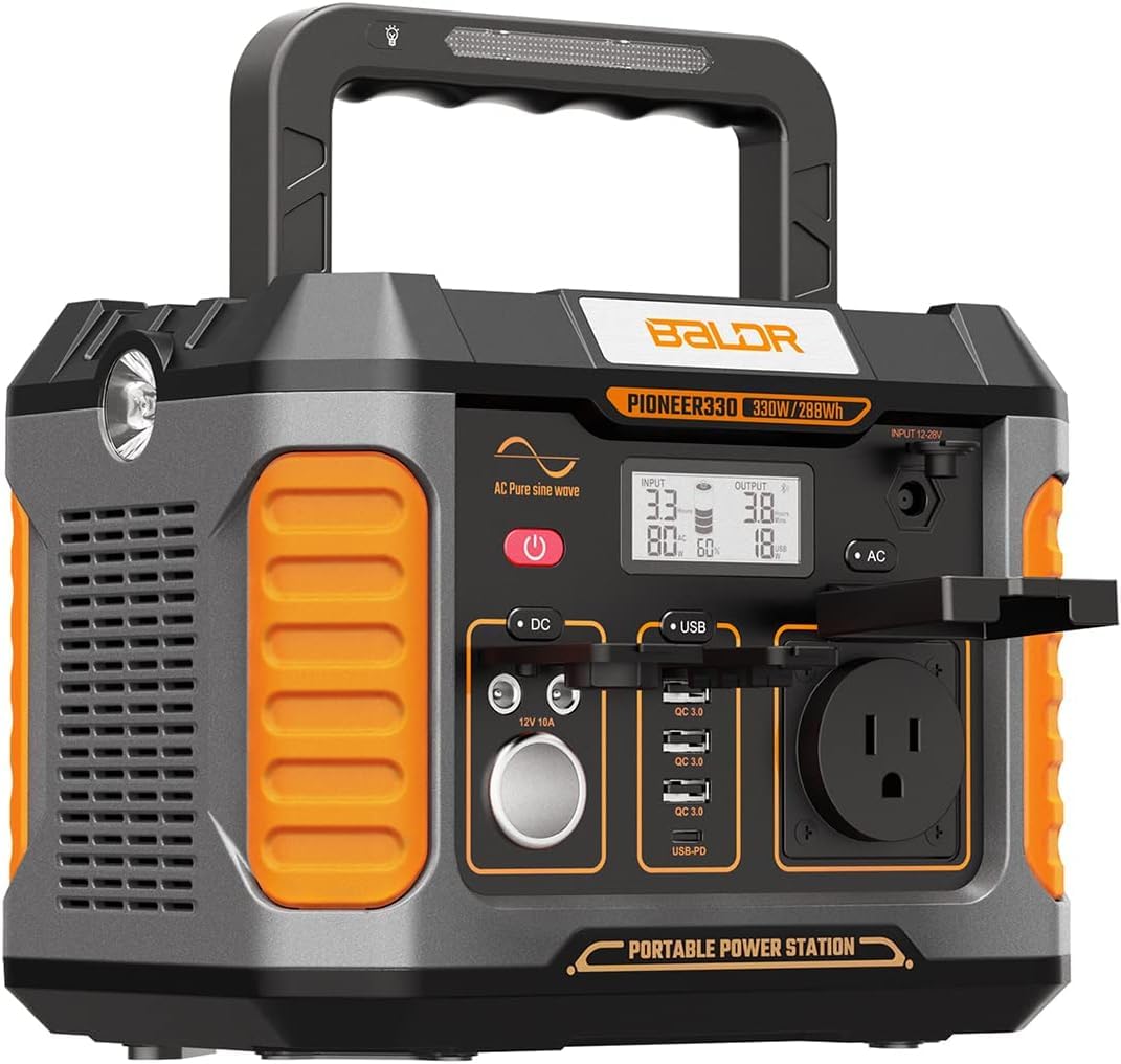 BALDR Portable Power Station, Solar Generator with 120V Pure Sine Wave AC Outlet, Backup Lithium Battery Power Supply, 330W | 288Wh