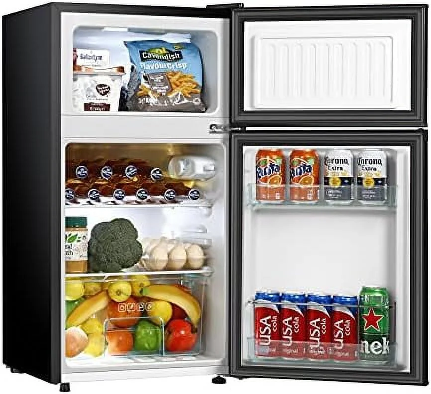 LLBIULife 3.2 Cu.ft Mini Fridge with Freezer  2 Door Compact Refrigerator with Low Noise  For Bedroom  Living Room  Dorm  Kitchen  Office (Black)