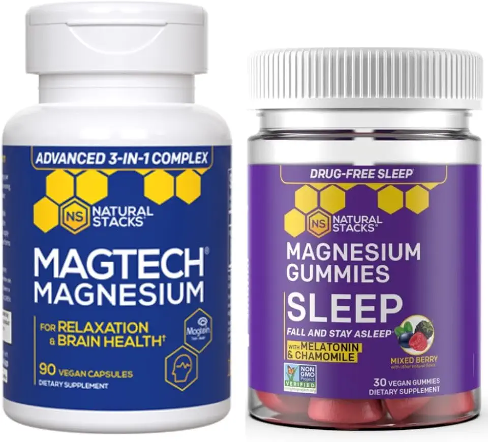 Natural Stacks Magtech Magnesium + Sleep Magnesium Gummies Bundle - 4 Forms of Magnesium - Supports Relaxation and Brain Health* - 120 Pieces
