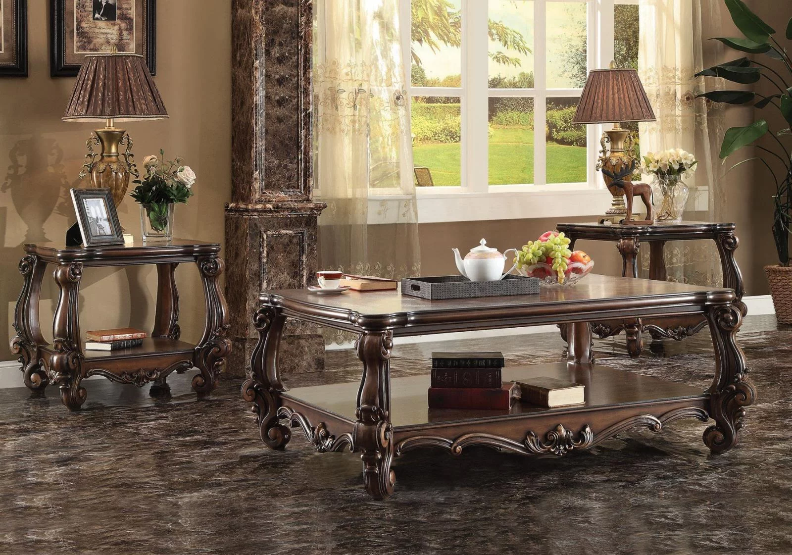 Acme Furniture 82120 Versailles Cherry Oak Rectangular Occasional Table Set 3Pcs