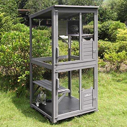 Aivituvin Cat House Outdoor Catio Cat Enclosures on Wheels70.9 Kitty House with Upgraded Resting Box,Waterproof Roof - Pet Supplies online store
