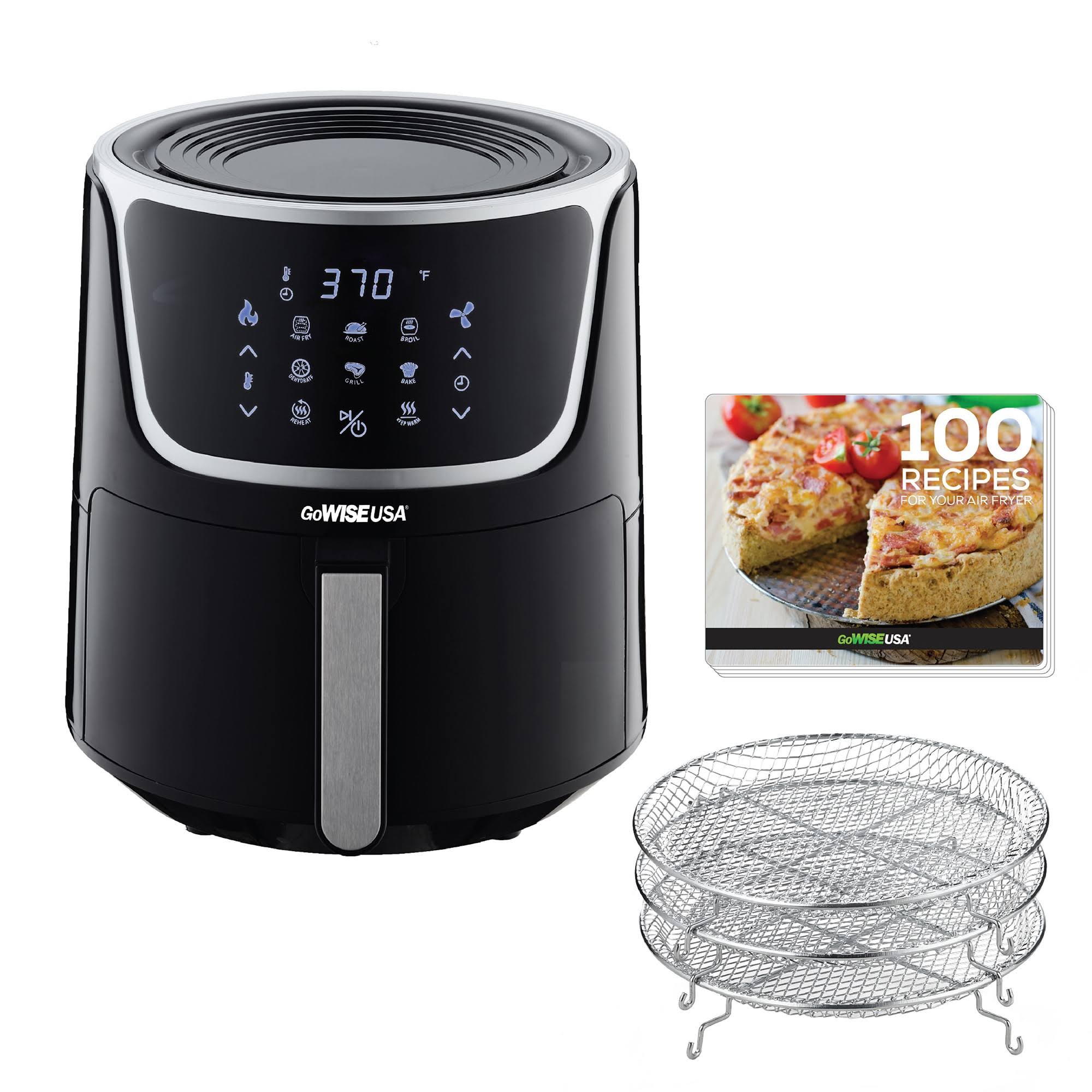GoWISE USA Electric Air Fryer with Dehydrator - Black/Silver 7 qt