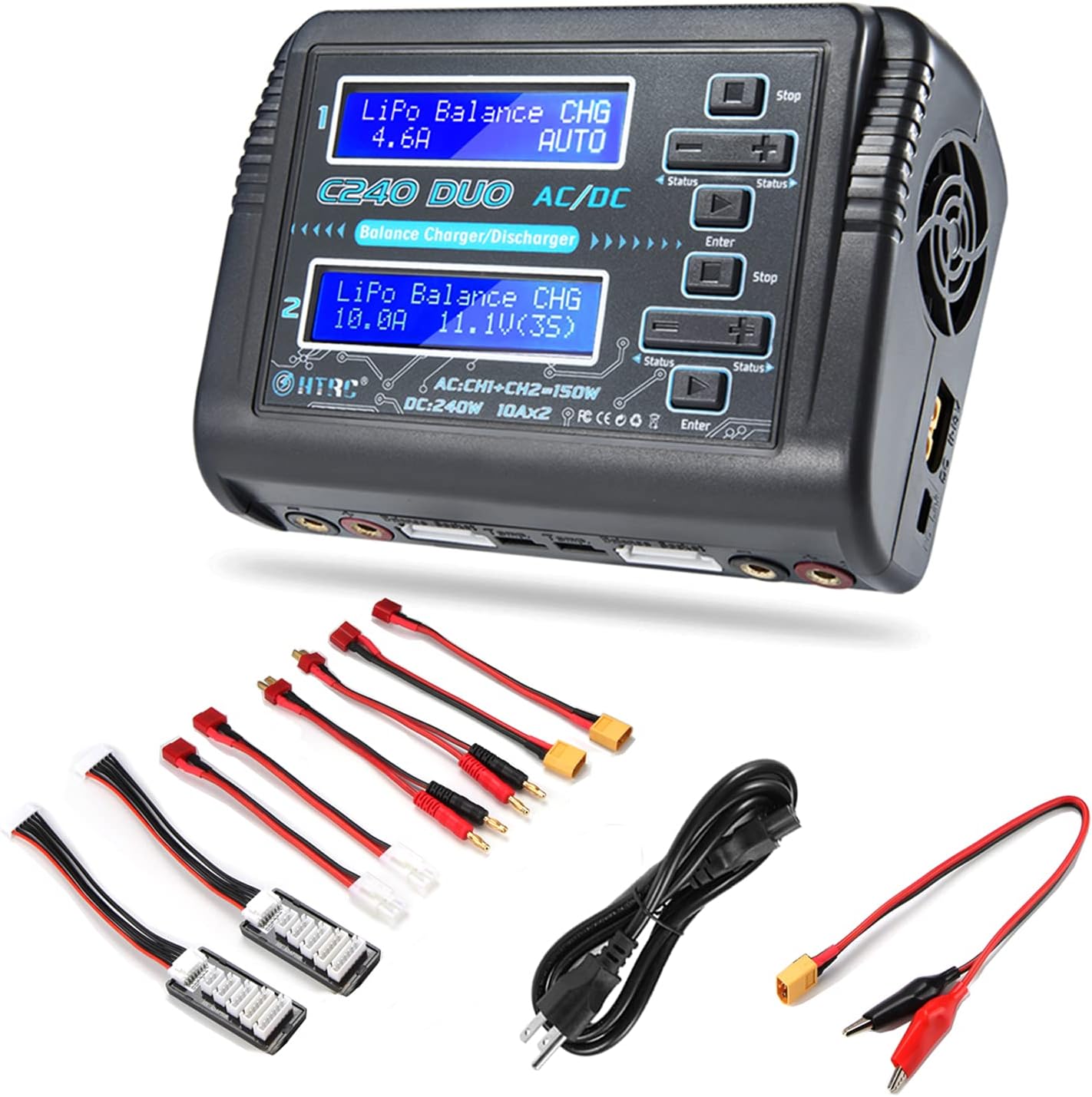 HTRC C240 Dual LiPo Balance Charger 1S-6S AC 150W DC 240W 10A RC Battery Charger Battery Charger Discharge for LiPo/Li-ion/Life(1-6s)