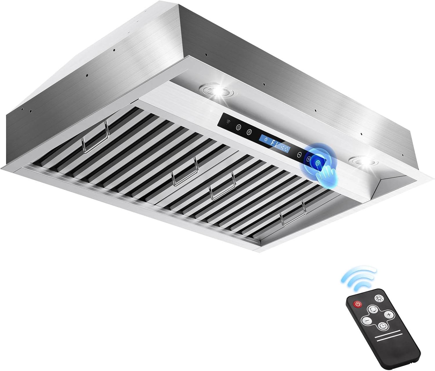30 Inch Built-in/Insert Range Hood 600 CFM, Ducted Stainless Steel Kitchen Vent Hood with 4 Speed Gesture Sensing & Touch Remote Control, 2 LED Lights