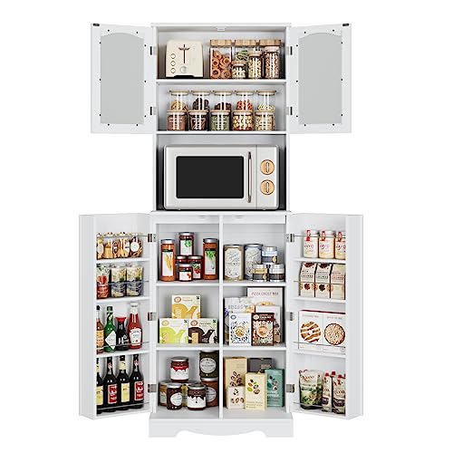 HOSTACK 71'' Pantry Cabinet, Tall Storage Cabinet with Microwave Stand, Freestanding Kitchen Hutch with Doors and Adjustable Shelves