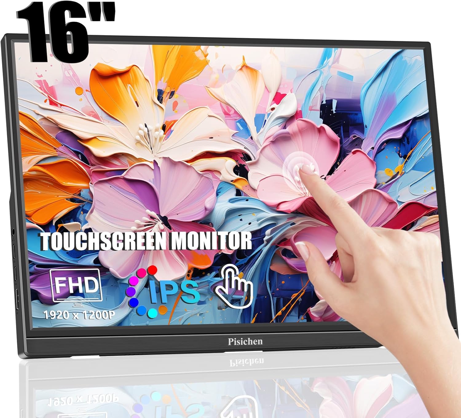 Portable Monitor Touchscreen 16 Inch FHD 1920x1200P HDMI USBC Travel Touch Screen Monitor IPS Display for PC Laptop Computer Ras Pi, 300cd/㎡