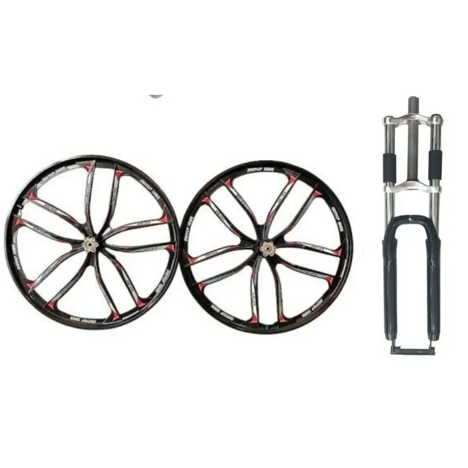 CDH 10 Blades 26" Bike Mag Wheel Set 100x135mm & Bicycle Suspension Fork, Bike Rim