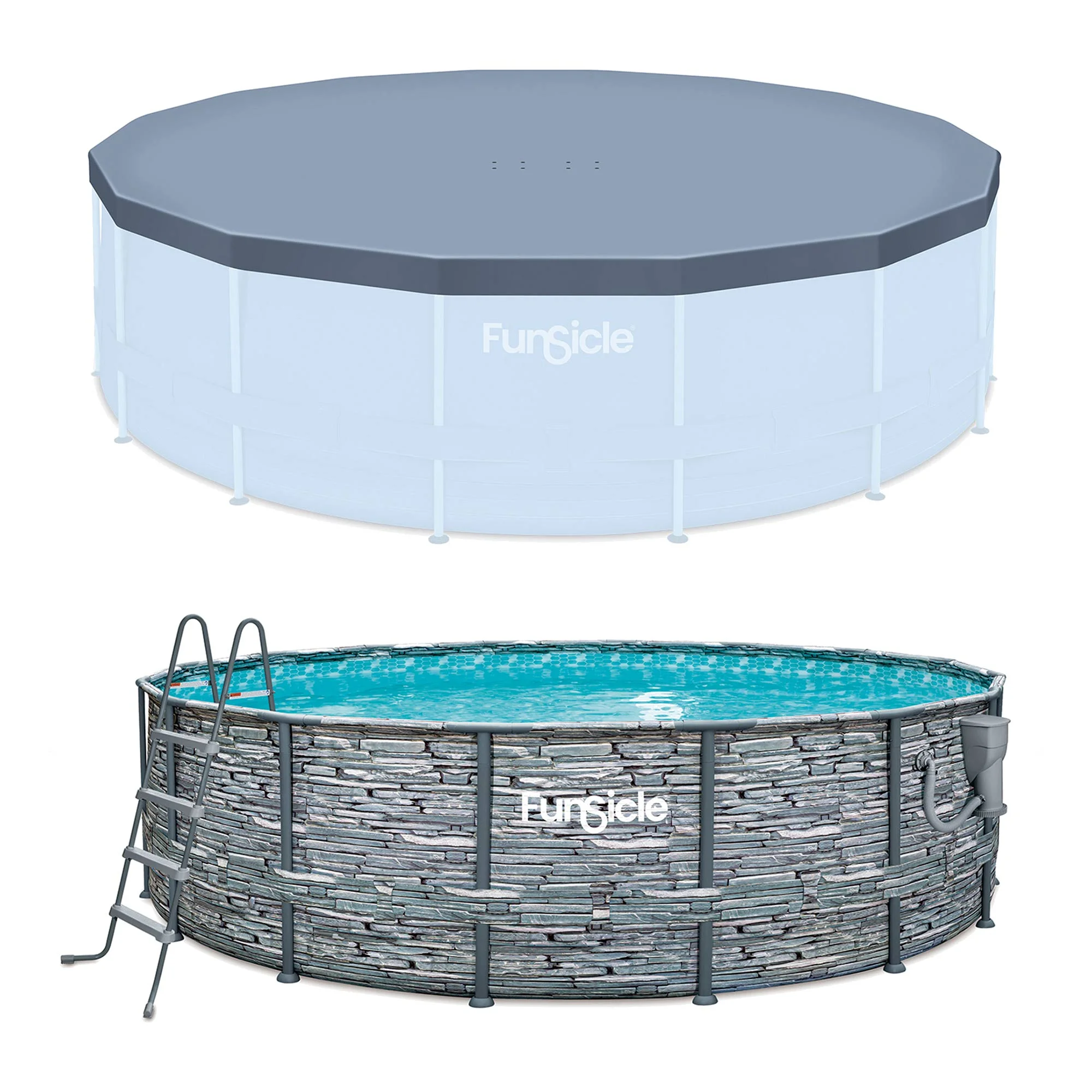 Funsicle 16' x 48" Oasis Round Frame Pool with 16' Debris Cover, Stone