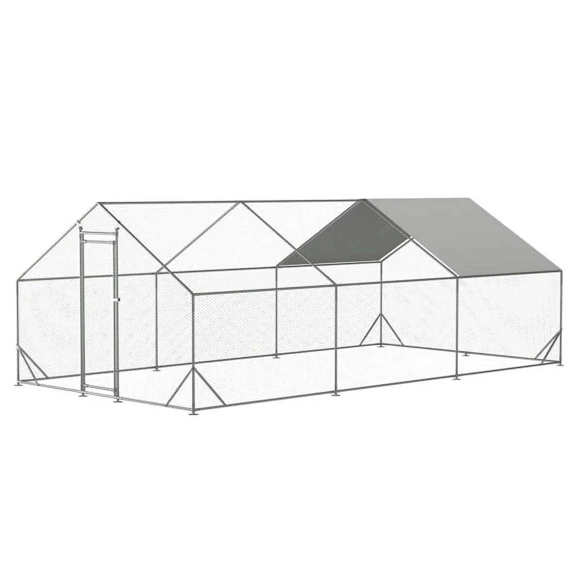 10 x 20 ftOutdoor Large Metal Chicken Run Coop with 1 piece of Waterproof Cover, Garden Backyard Walk-in Hen Cage Poultry Pet Hutch for Farm Use