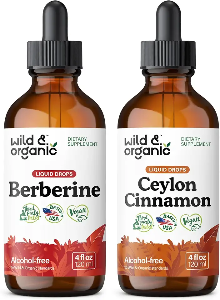 Wild & Organic Berberine Tincture 4 fl oz & Ceylon Cinnamon Tincture 4 fl oz - Kansas Nuitrition - HNZSDS