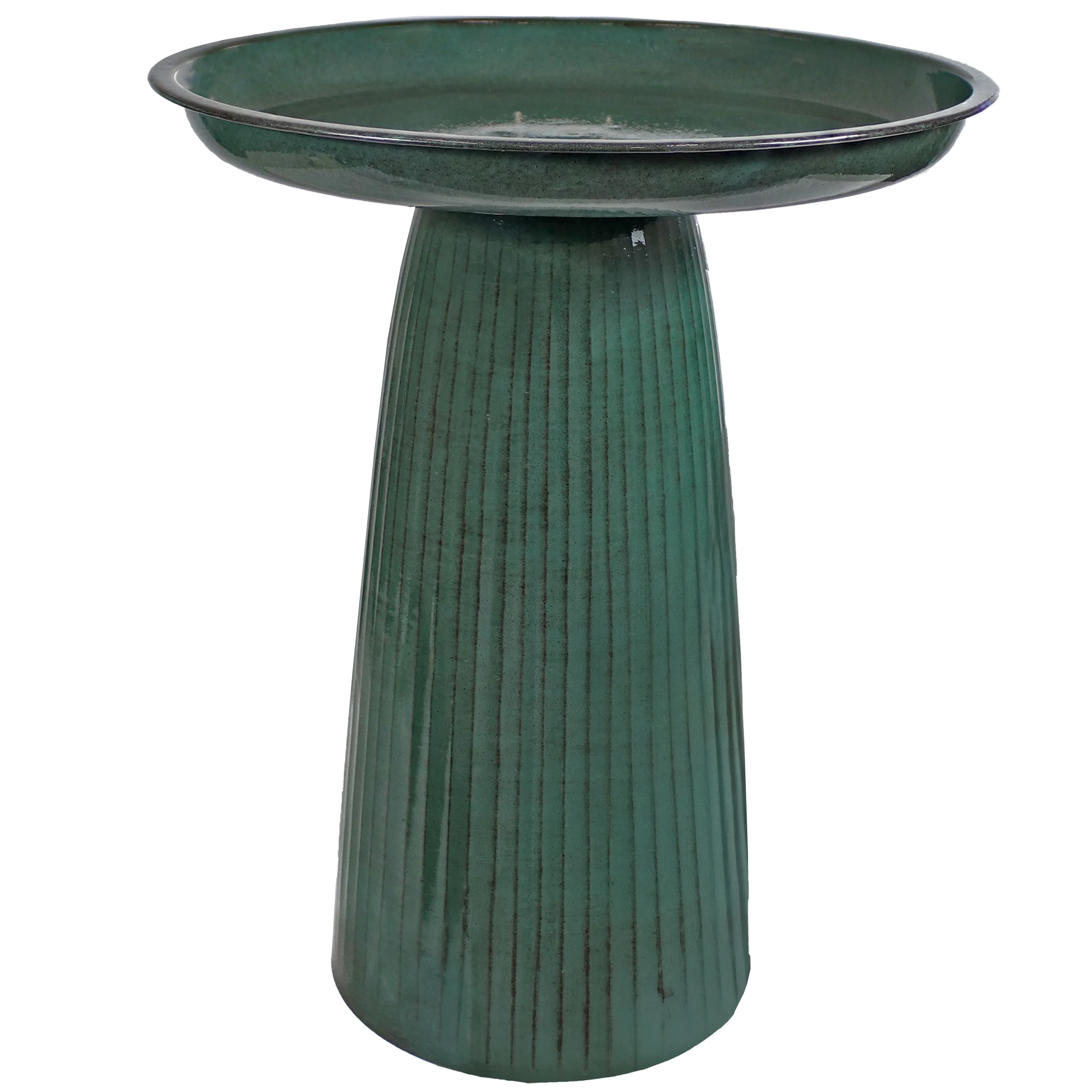 Sunnydaze Gleeful Garden Metal Outdoor Bird Bath - Green Glaze - 19"