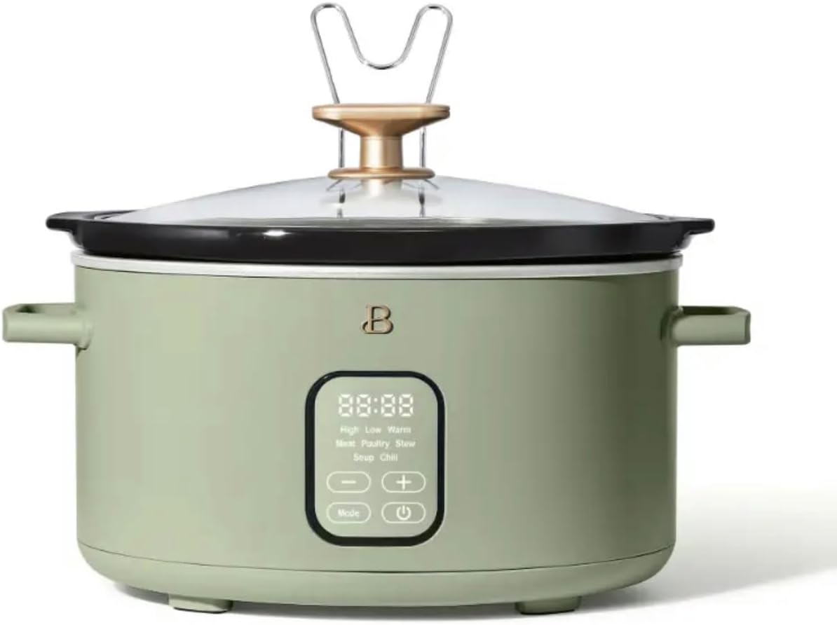 Beautiful 6 Quart Programmable Slow Cooker, Drew Barrymore (Sage Green) - Smart Home Appliances