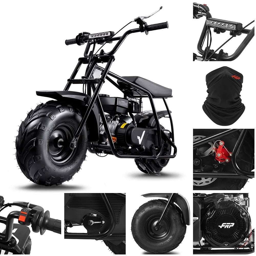 FRP GMB100 Mini Bike, 99CC 4-Stroke Mini Bikes for Adults, Gas Powered Mini Dirt Bike, Off-Road Motorcycle W/LED Headlight and Neck Gaiter