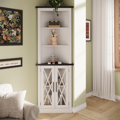 Maupvit 66.8" Tall Corner Cabinet with 2 Glass Doors, Modren Storage Cabinet with Adjustable Shelves