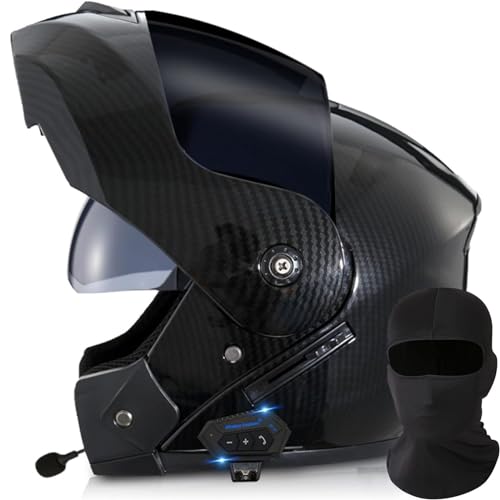 Motorcycle Bluetooth Modular Helmet Full Face Flip Up Anti-Fog Double Visor Helmet Built-in Dual Speaker with Microphone for Adult Men and Women