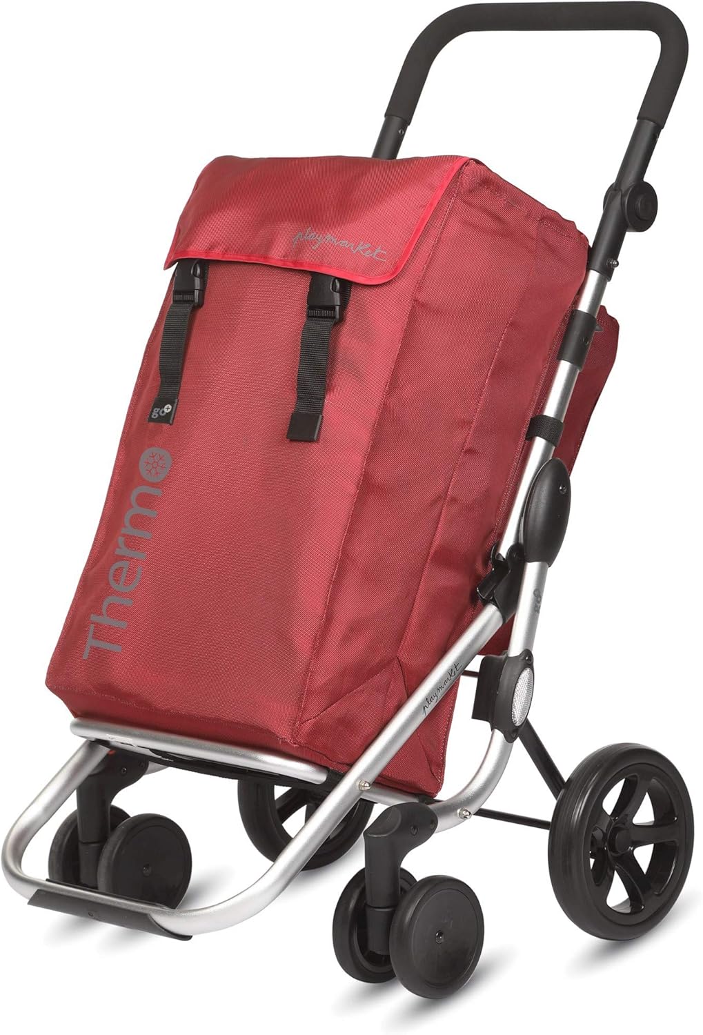 Playmarket GO Plus Large Capacity Folding Shopping Cart with Swivel Wheels, Burdeos