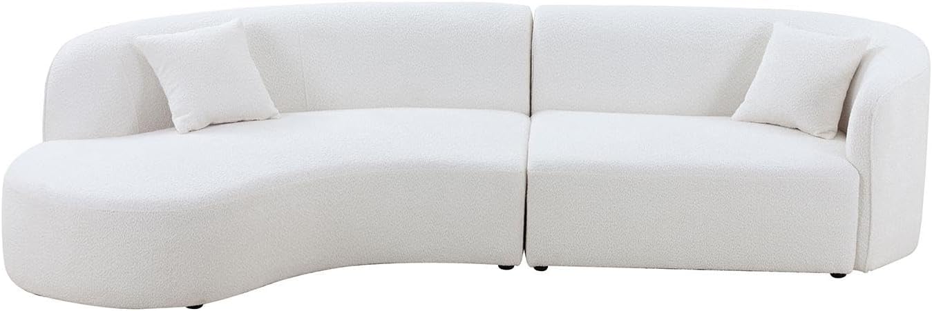 Luxury Modern Style Living Room Upholstery Curved Sofa with Chaise 2 Set, Left Hand Facing Sectional, Boucle Couch, White