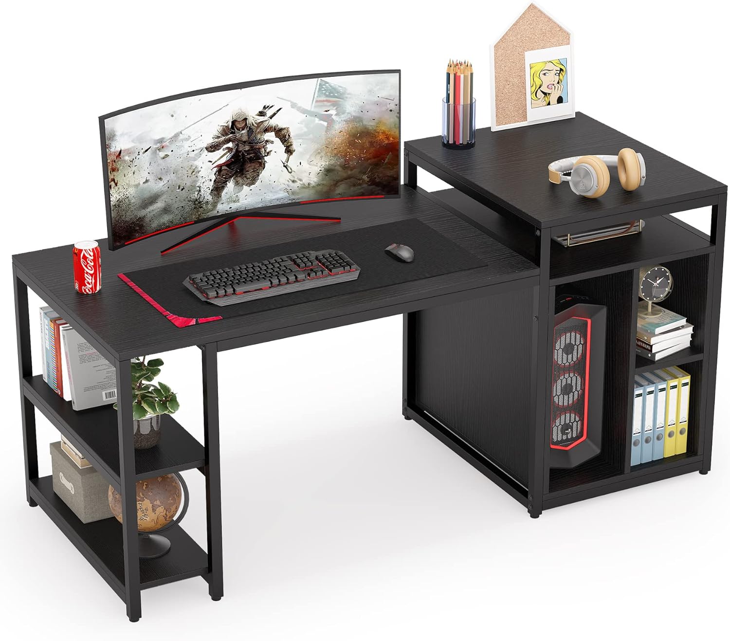 Tribesigns Extra Large Computer Desk with Storage Shelf, Home Office Desk with Printer Stand & Cabinet Bookcase Combo
