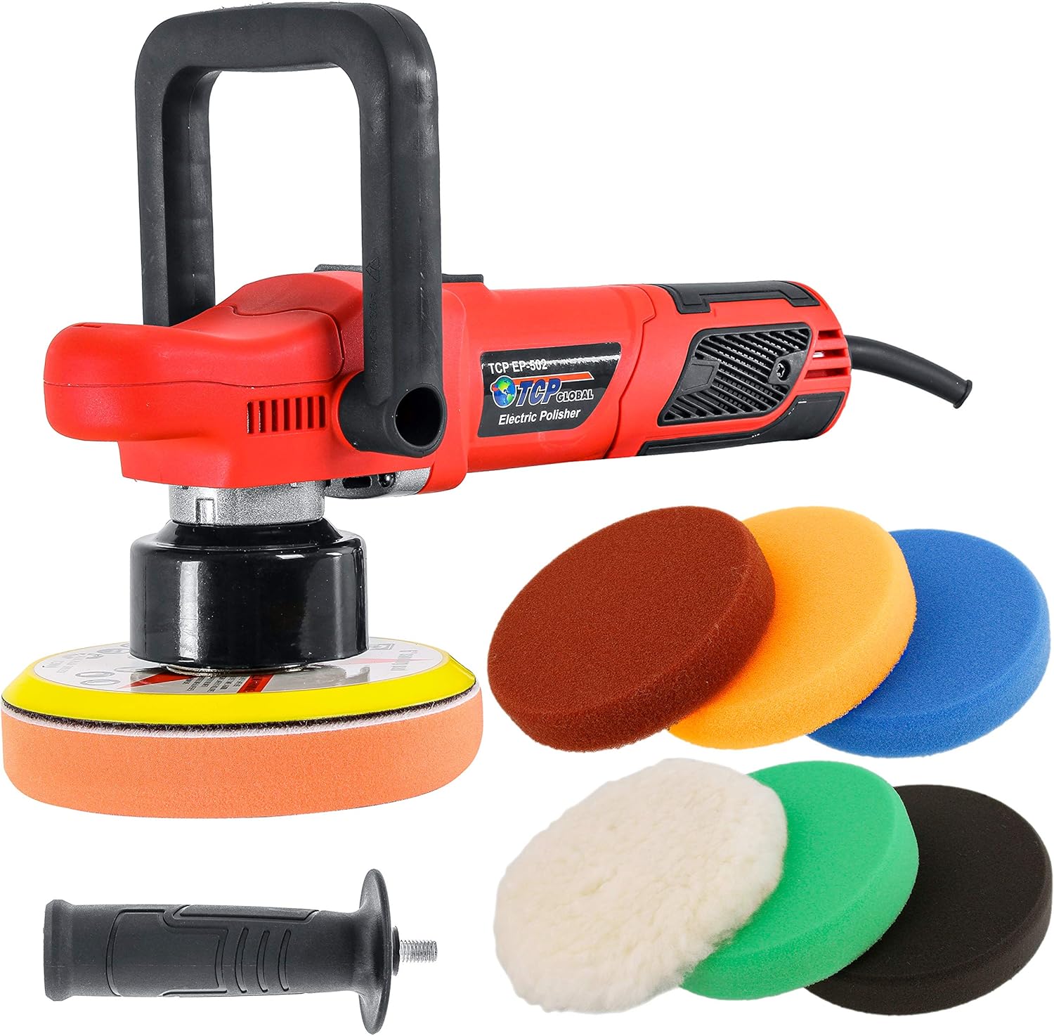 TCP Global Model EP-502-6 Variable Speed Random Orbit Dual-Action Polisher with a 6 Pad Professional Buffing and Polishing Kit - Buff