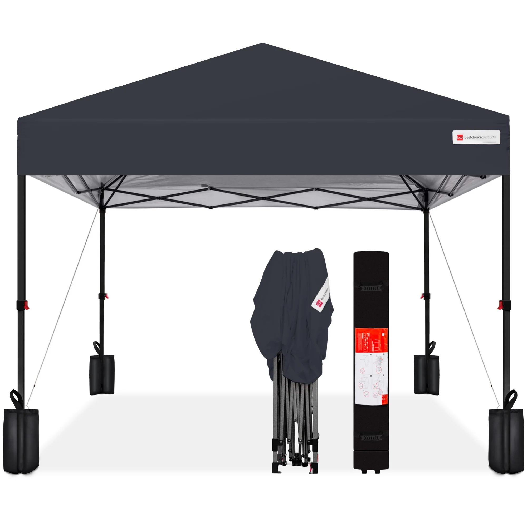 Best Choice Products 8x8ft Easy Setup Pop Up Canopy w/ 1-Button Setup, Wheeled Case, 4 Weight Bags - Gray