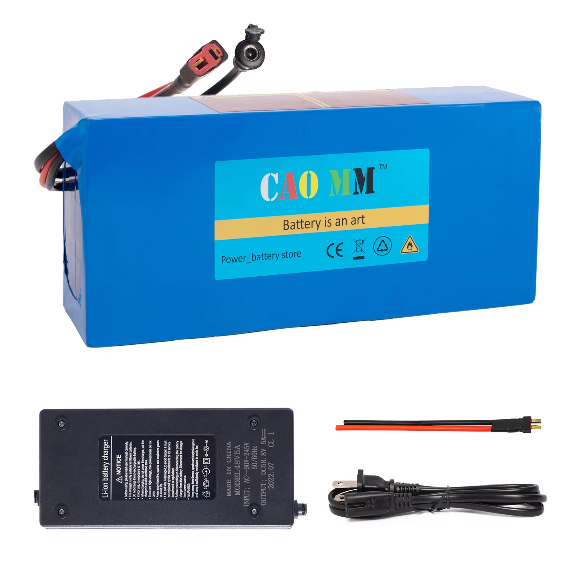 Ebike Battery 48V 14Ah Lithium Battery with 5A Fast Charger T Plug 48V Battery for 1200W Electric Bike