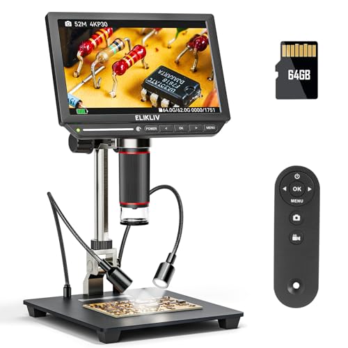 4K Digital Microscope, Elikliv EM4K 8" Coin Microscopes 2000x, 52MP HDMI Microscopes, Soldering Microscope for Adults