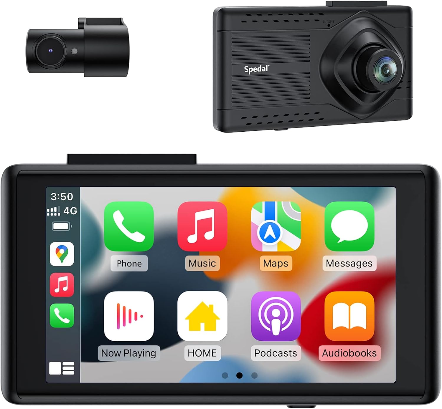 Spedal All-in-one NaviCam - Dash Cam with Navigation, Compatible with Wireless Carplay/Android Auto, FM Transmitter, 1080P Front and Rear Cameras