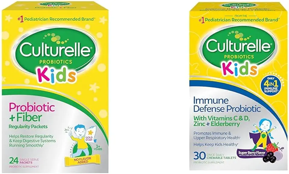 Culturelle Kids Probiotic + Fiber Packets (Ages 3+) - 24 Count - Digestive Health & Immune Support & Immune Defense Probiotic with Vitamin C