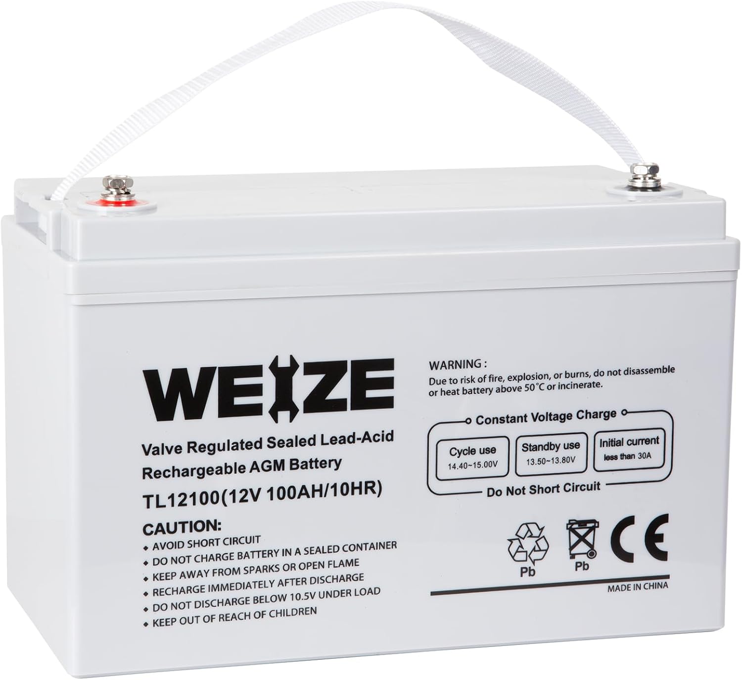 Weize New 12 Volt 100Ah AGM Battery Deep Cycle, Maintenance-Free, 3% Self-Discharge Rate, 1150A Max Discharge Current, for RV, Solar, Trolling Motor