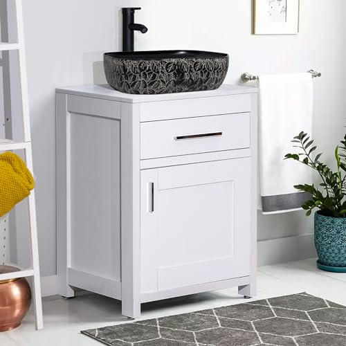 24 Inch Bathroom Vanity Sink Combo, Modern Pedestal Vanity Set, Sink Stand Under Sink Storage Cabinet Basin Vessel Sink with Chrome Faucet