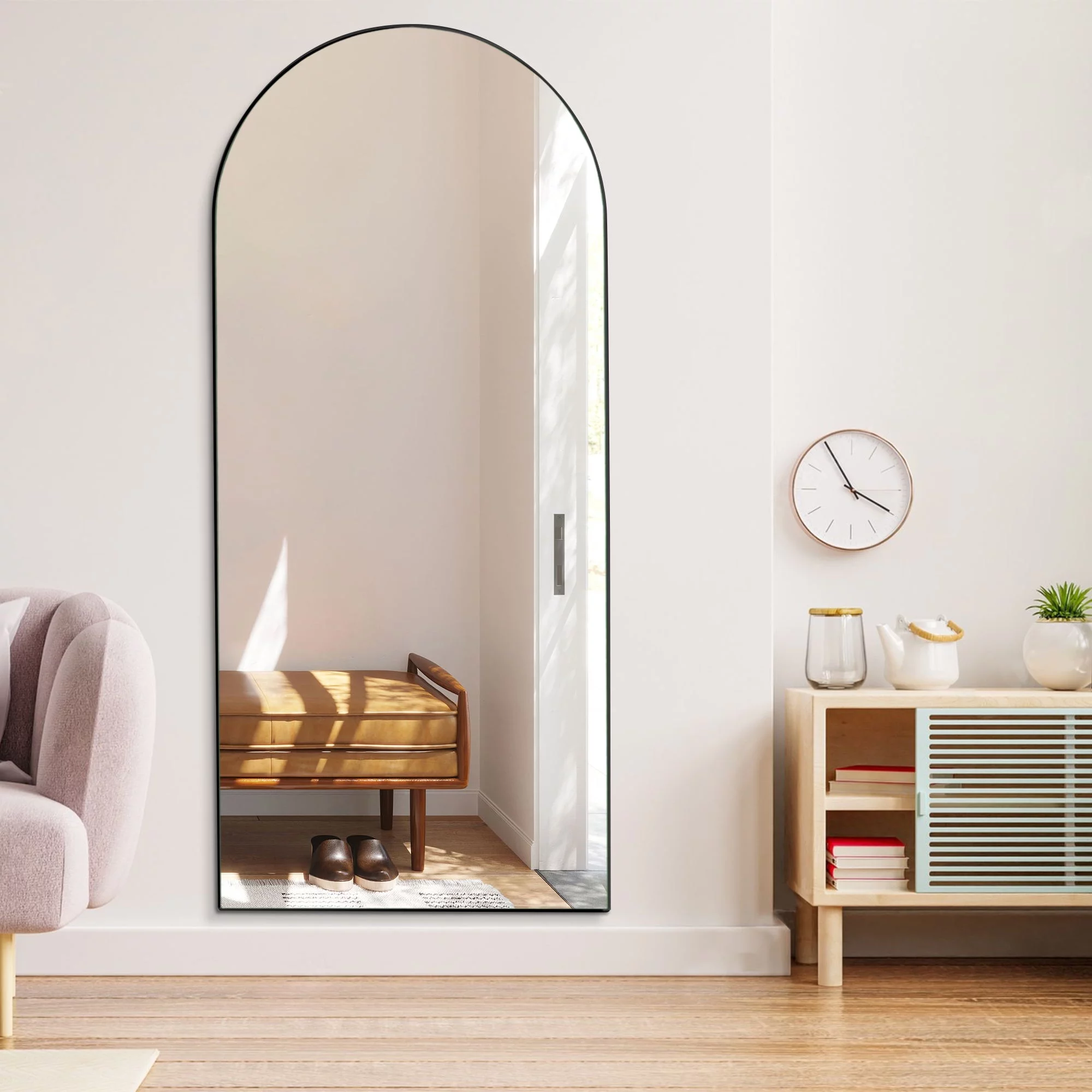 Ufurpie 71"×28" Large Full Length Mirror,Arch Mirror,Floor Mirror with Stand,for Bedroom Living Room Dressing Room,Black