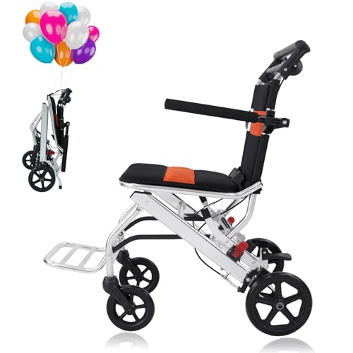Portable Folding Wheelchair, Travel Wheelchair with handbrake, Ultra-Light Wheelchair for The Elderly and Children (with Bag) …