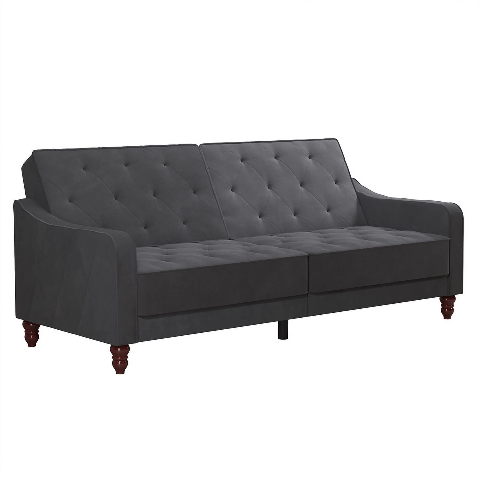 Pemberly Row Contemporary Vintage Tufted Split Back Futon in Grey Velvet