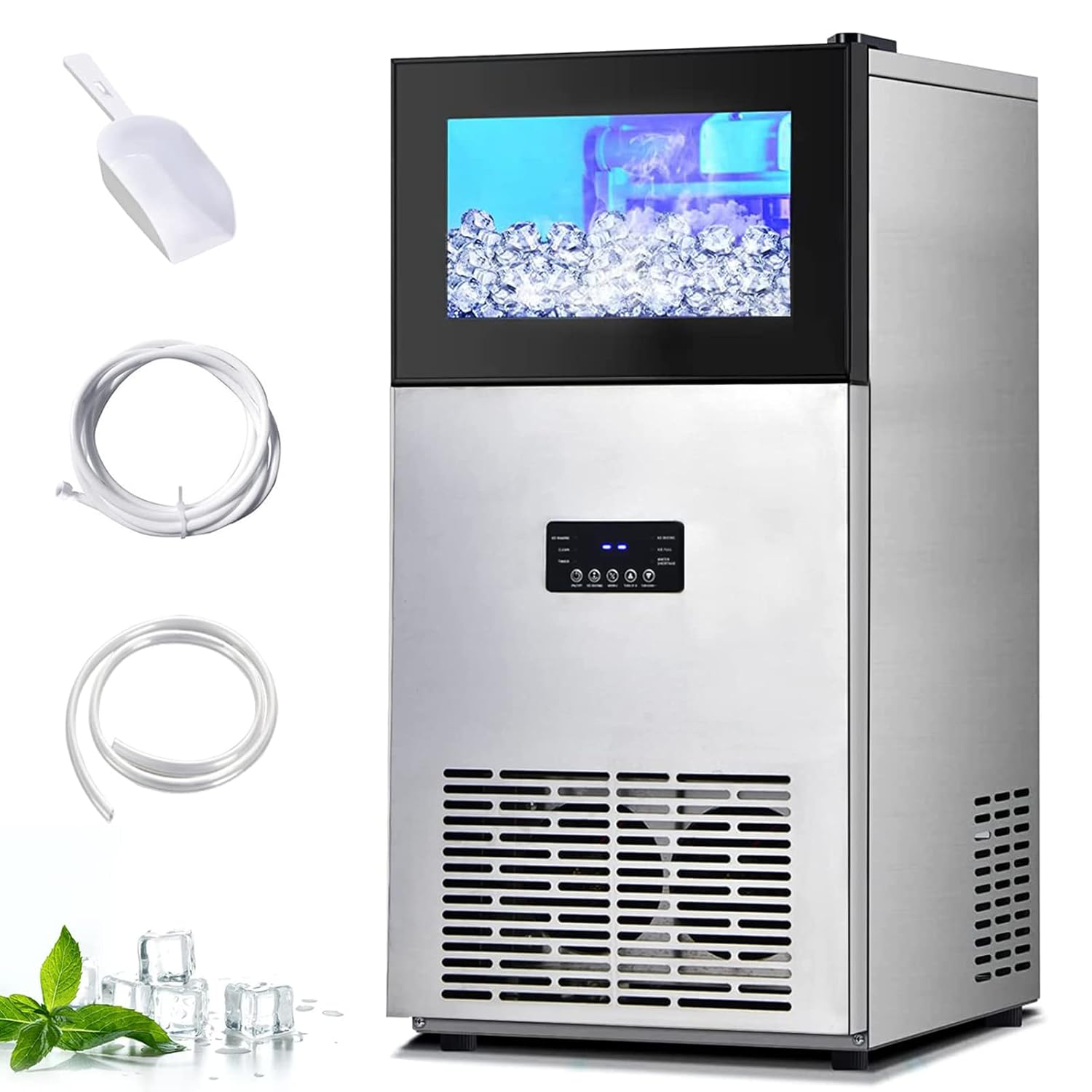 COSTWAY Commercial Ice Maker Machine, 180LBS/24H Stainless Steel Under Counter Freestanding Ice Machine for Restaurant with Self-Cleaning Function
