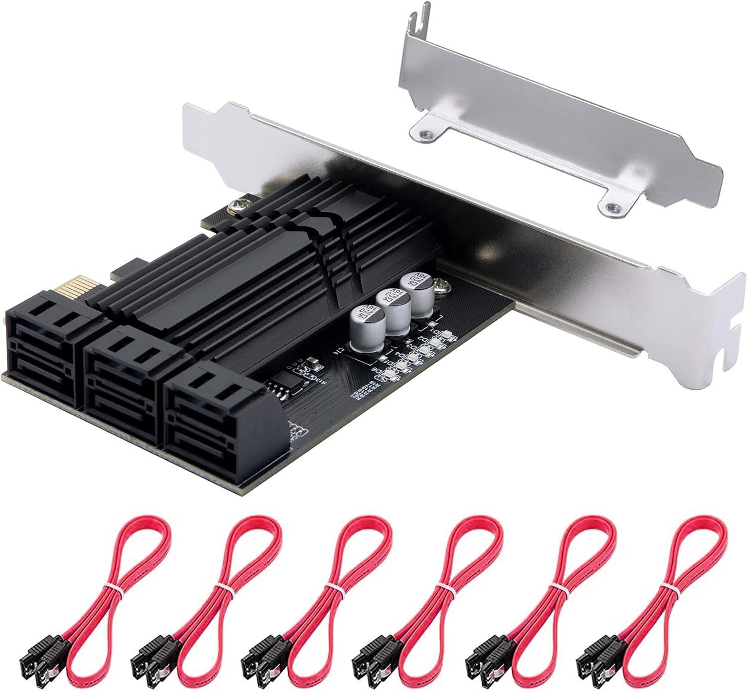 PCIe x1 SATA Card 6 Port, SATA 3.0 Controller Expansion Card with 6 SATA Cables & Low Profile Bracket,SATA III PCIE Gen3 Adapter(6Gbps) ASM1166 Chip