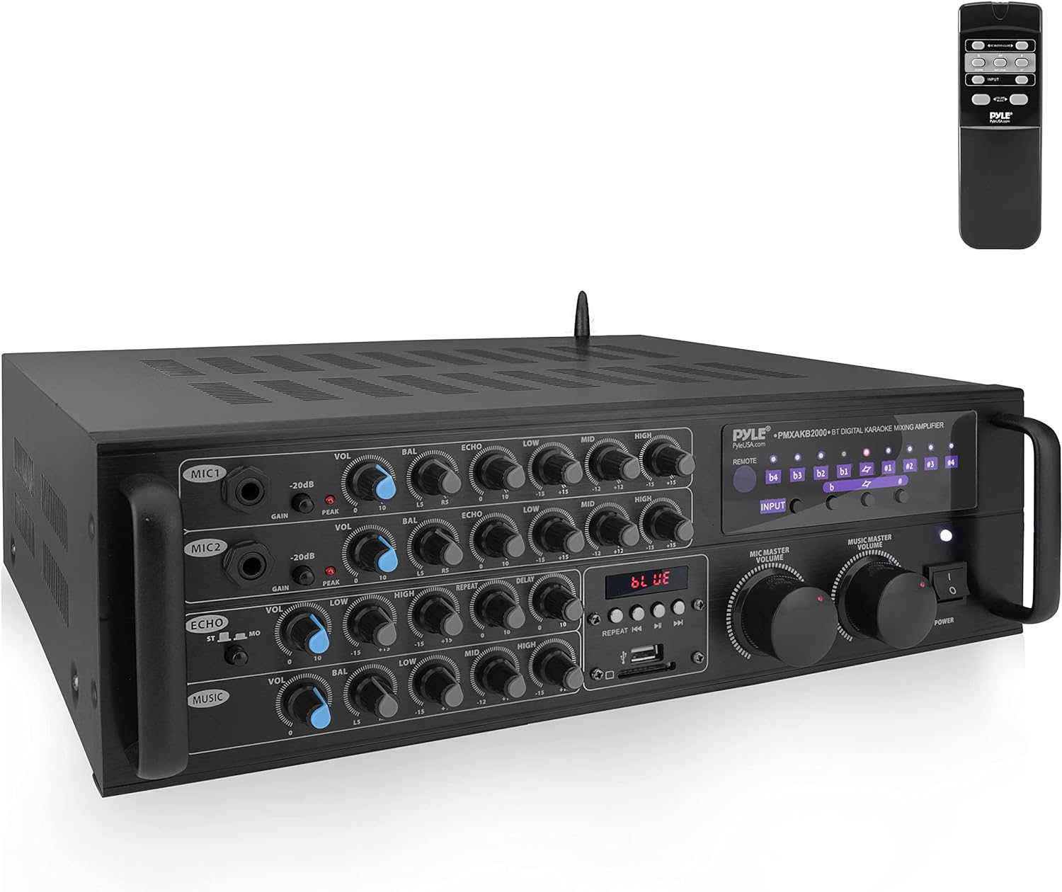 Dual Channel Bluetooth Mixing Amplifier - 2000W Rack Mount Karaoke Sound Mixer Audio Home Stereo Receiver Box System w/ RCA, USB, AUX - For Speaker