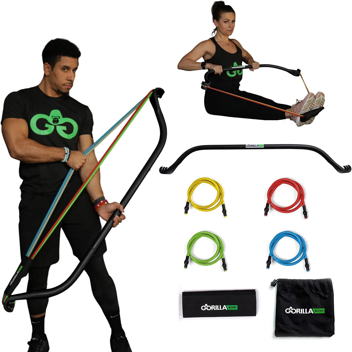 Original Gorilla Bow Portable Home Gym Resistance Bands and Bar System for Travel, Fitness, Weightlifting and Exercise Kit