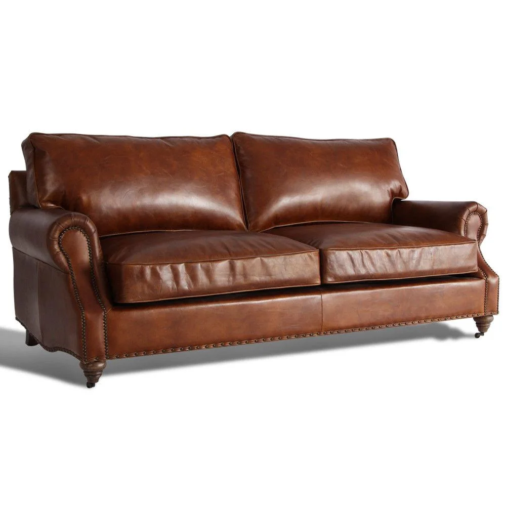 MarquessLife Luxury Antique 3Seater Sofa Couch 100%Genuine Aged Leather Hamdmade