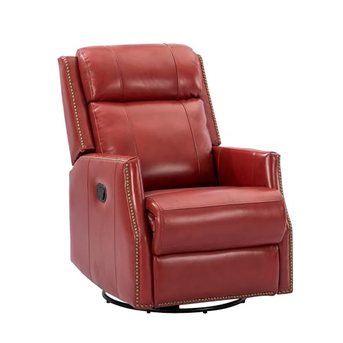 Genuine Leather Recliner - Manual Recliner Chair with 360 Degrees Swivel and Reclining Function, Wingback Recliner Chair with Nailhead Trims