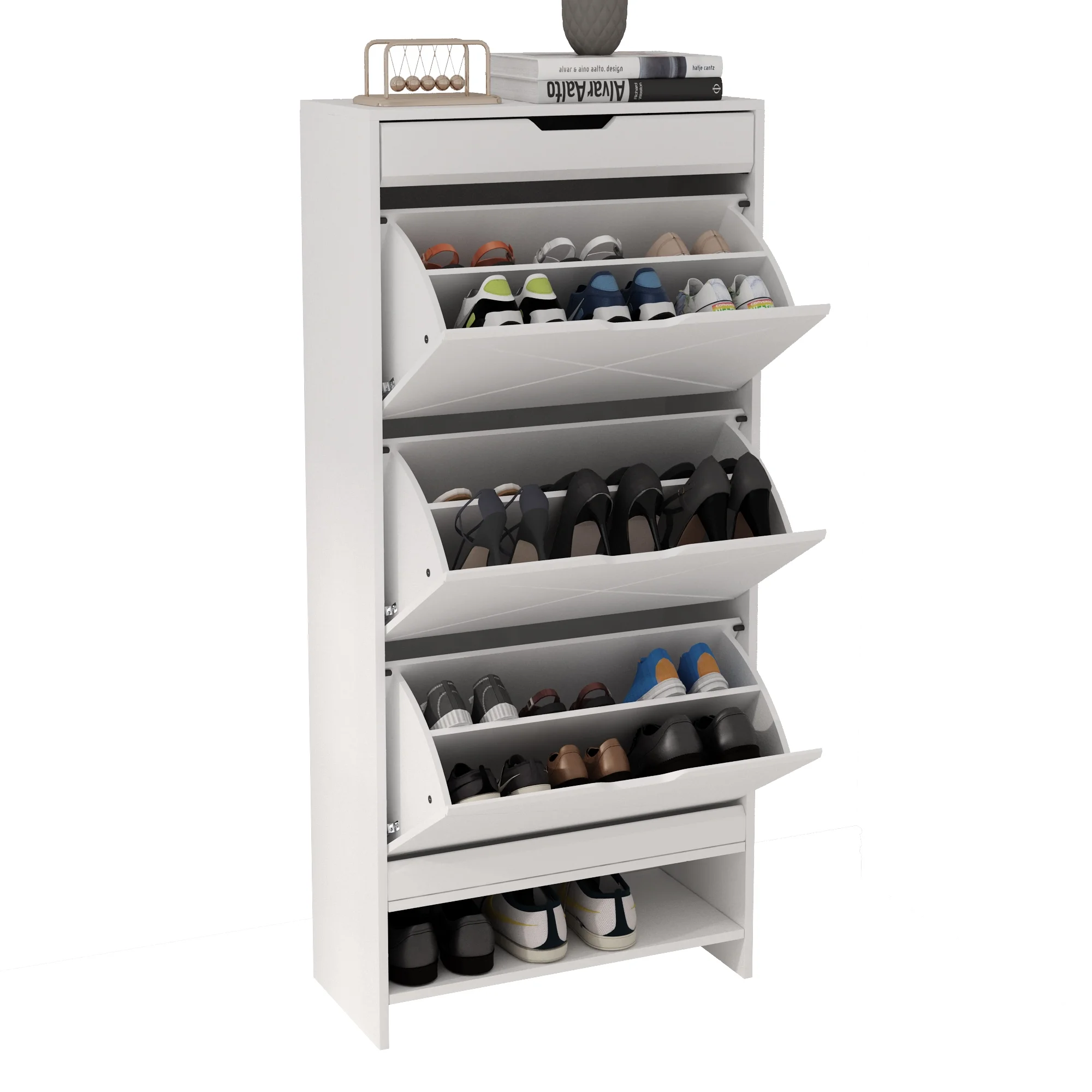 Facilehome Entryway Shoe Cabinet 3 Flip Drawer,Modern Tipping Shoe Rack Organizer for Hallway Bedroom,Indoor White