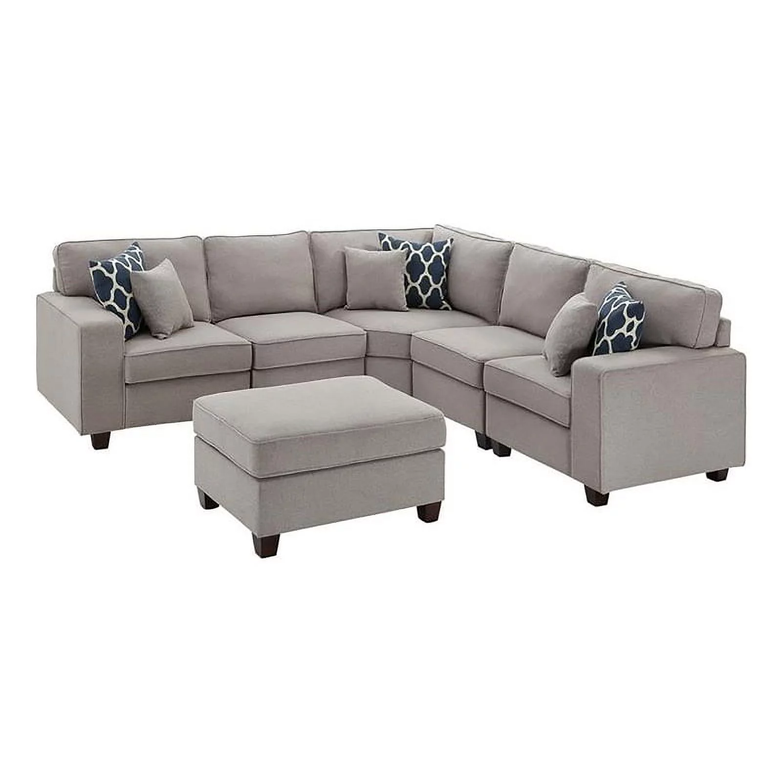 Bowery Hill Modern 6-PC Fabric Modular Sectional Sofa with Ottoman in Light Gray