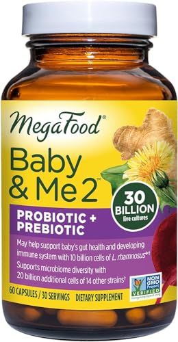 MegaFood Baby & Me 2 Prenatal Probiotic + Prebiotic ?Probiotics for Women & Developing Baby with 30 Billion CFU - Vegan and Non-GMO