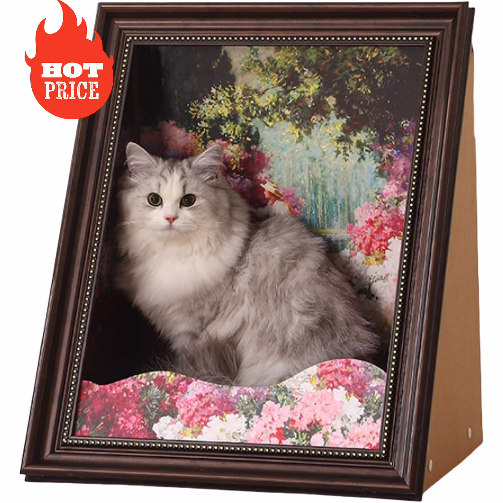 Mona Lisa Cat Scratcher Bed, Cat Living in Famous Painting, Art 4D Oil with Arm Front Panel
