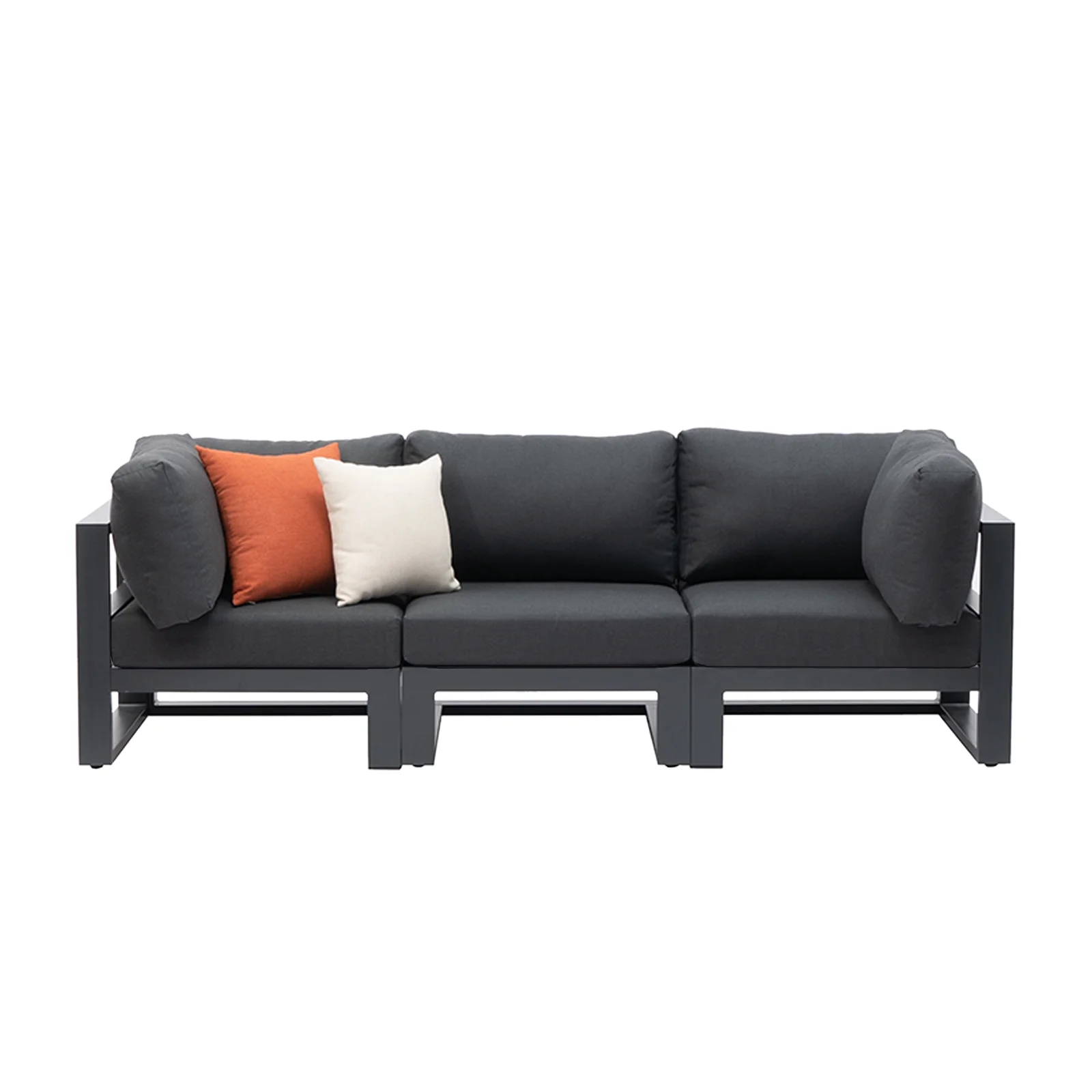 Modern 3 Seater Sofa Outdoor Sectional Sofa Set Patio Conversation Sofa Sets with Grey Cushions