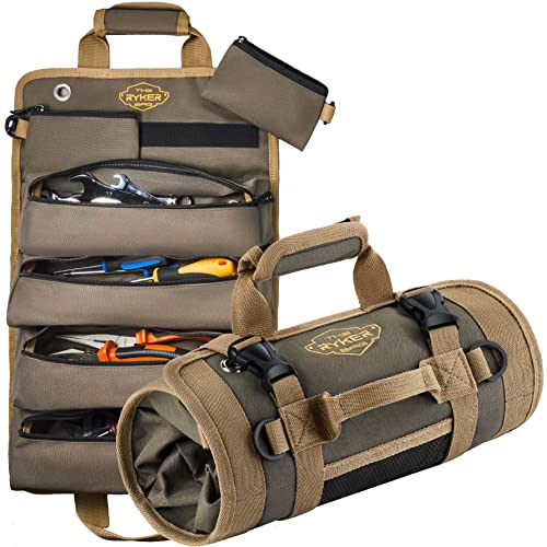 The Ryker Bag Tool Organizer Bag Tool Roll Up Bag w/Detachable Pockets. Gifts for Him Roll Up Tool Bag Organizer for Mechanic Tool Bag Small Car